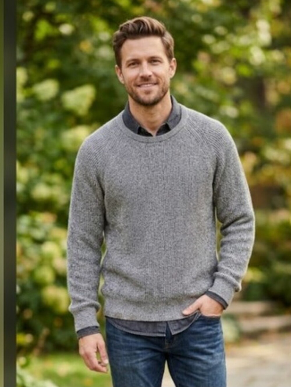 NWOT GH Bass Earth Men’s Grey Ribbed Knit Cotton Sweater Size M